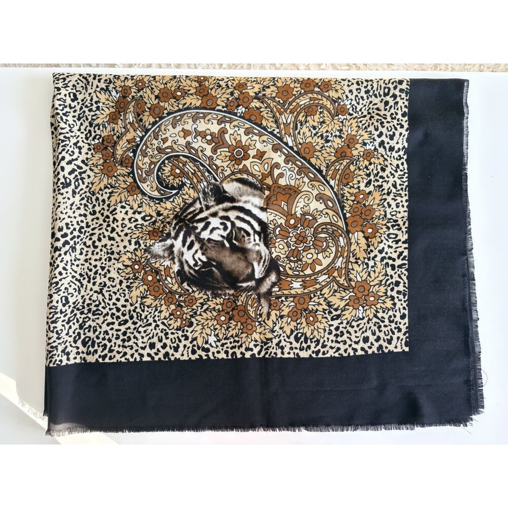 Vintage Tiger Animal Print Scarf Made In Italy 45 x 46
